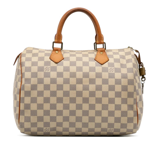 White Louis Vuitton Damier Azur Speedy 30 Boston Bag