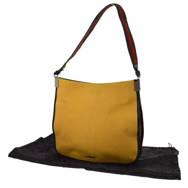Gucci   Tan Canvas And Brown Leather With A Red Green Striped Strap Hobo