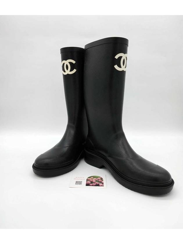 CC Logo Caoutchouc Rain Boots Black Chanel