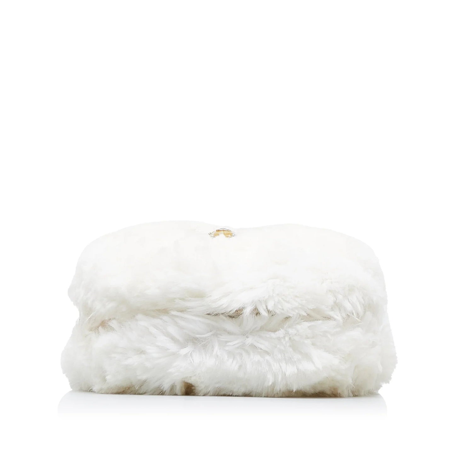 White Chanel CC Crystal Embellished Faux Fur Round Crossbody