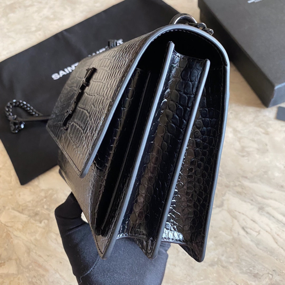 YSSL Sunset Medium Chain Bag Black For Women 8in/22cm YSL 442906DND0U1000