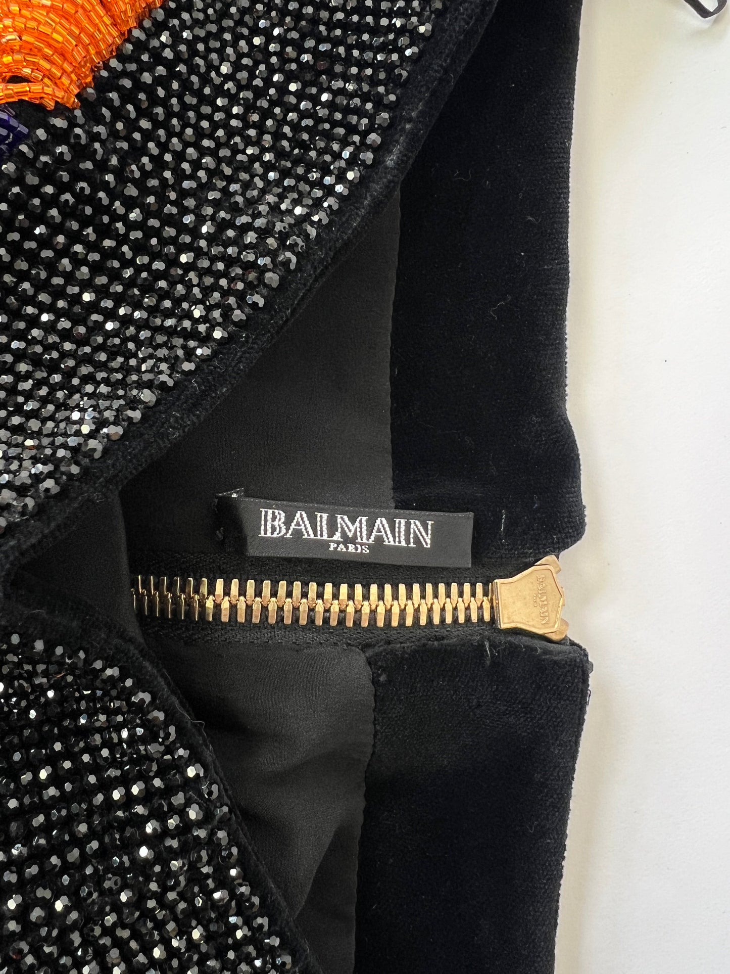 Balmain Black Embellished Sequin Velvet Mini Skirt Size FR 38 (UK 10)