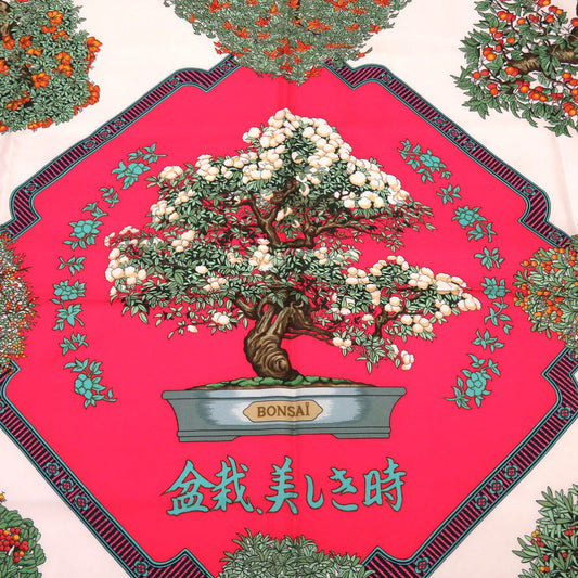 HERMES scarf silk Red Carre90 Bonsai Beautiful Town
