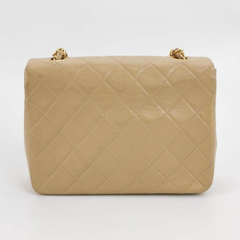 Chanel   Classic Flap Mini Square Beige Lambskin 24k Gold HW, 1989-1991