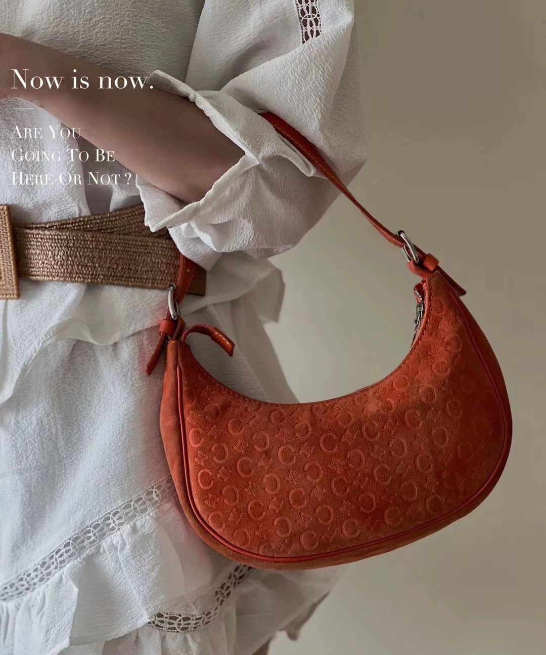 Celine Ava Hobo Orange Suede Leather   Shoulder Bag