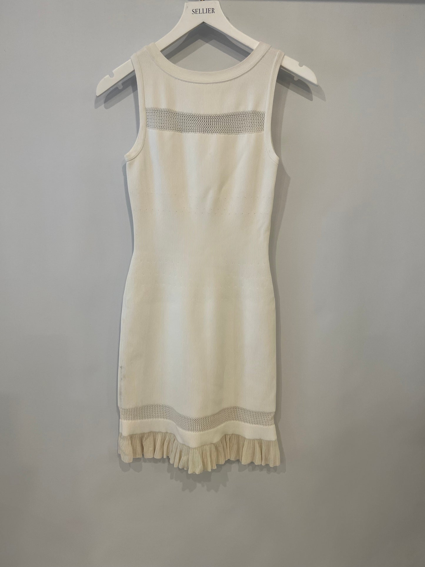 Ala•a White Ribbed Sleeveless Mini Dress with Knit and Frill Details Size FR 38 (UK 10)