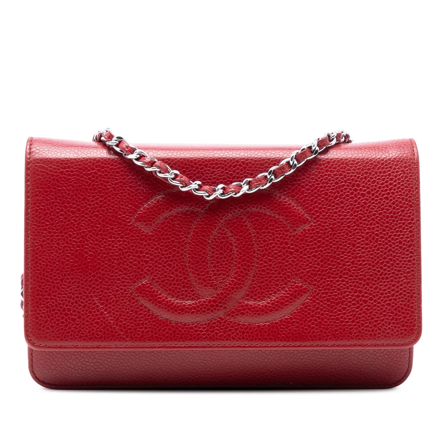Red Chanel CC Caviar Wallet On Chain Crossbody Bag