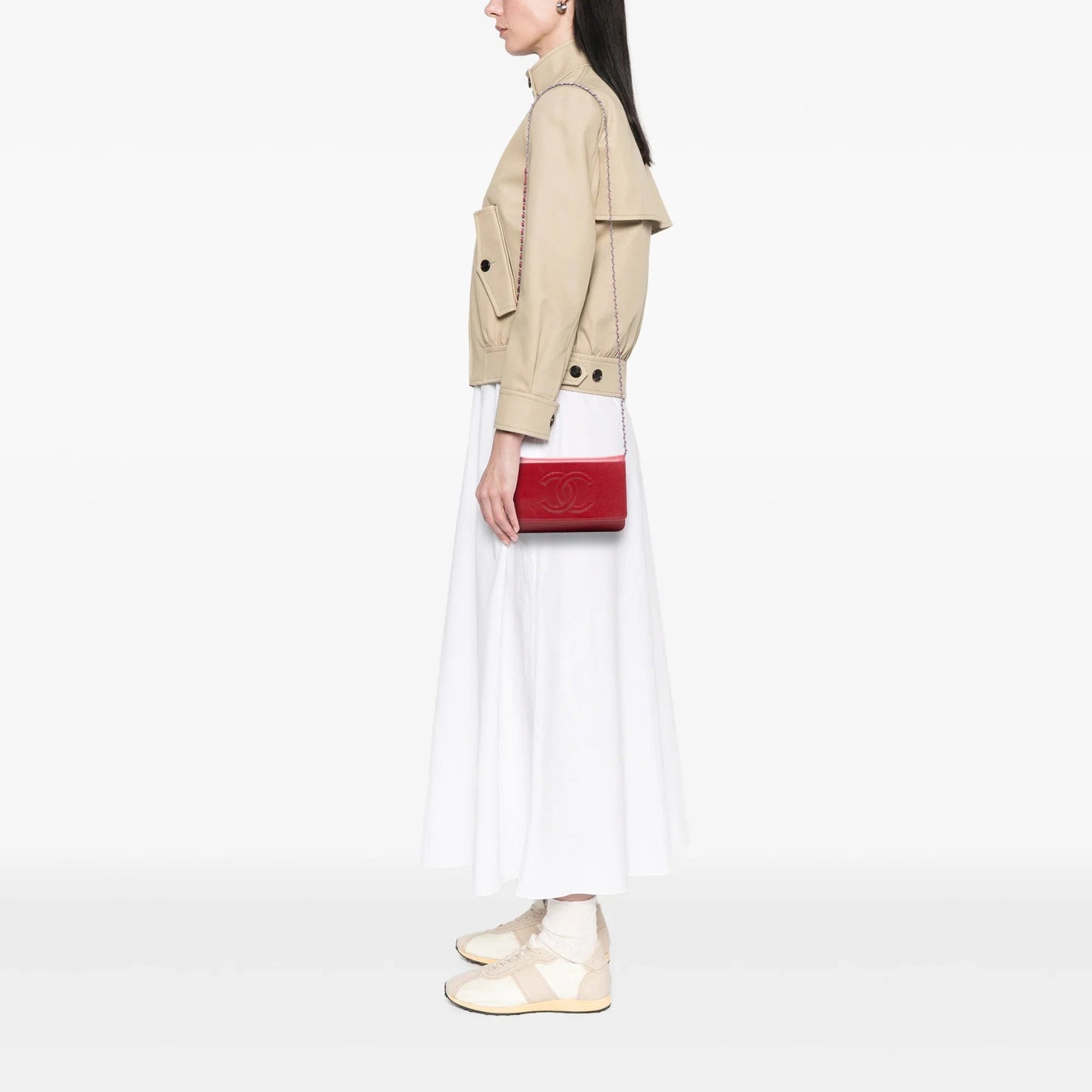Red Chanel CC Caviar Wallet On Chain Crossbody Bag