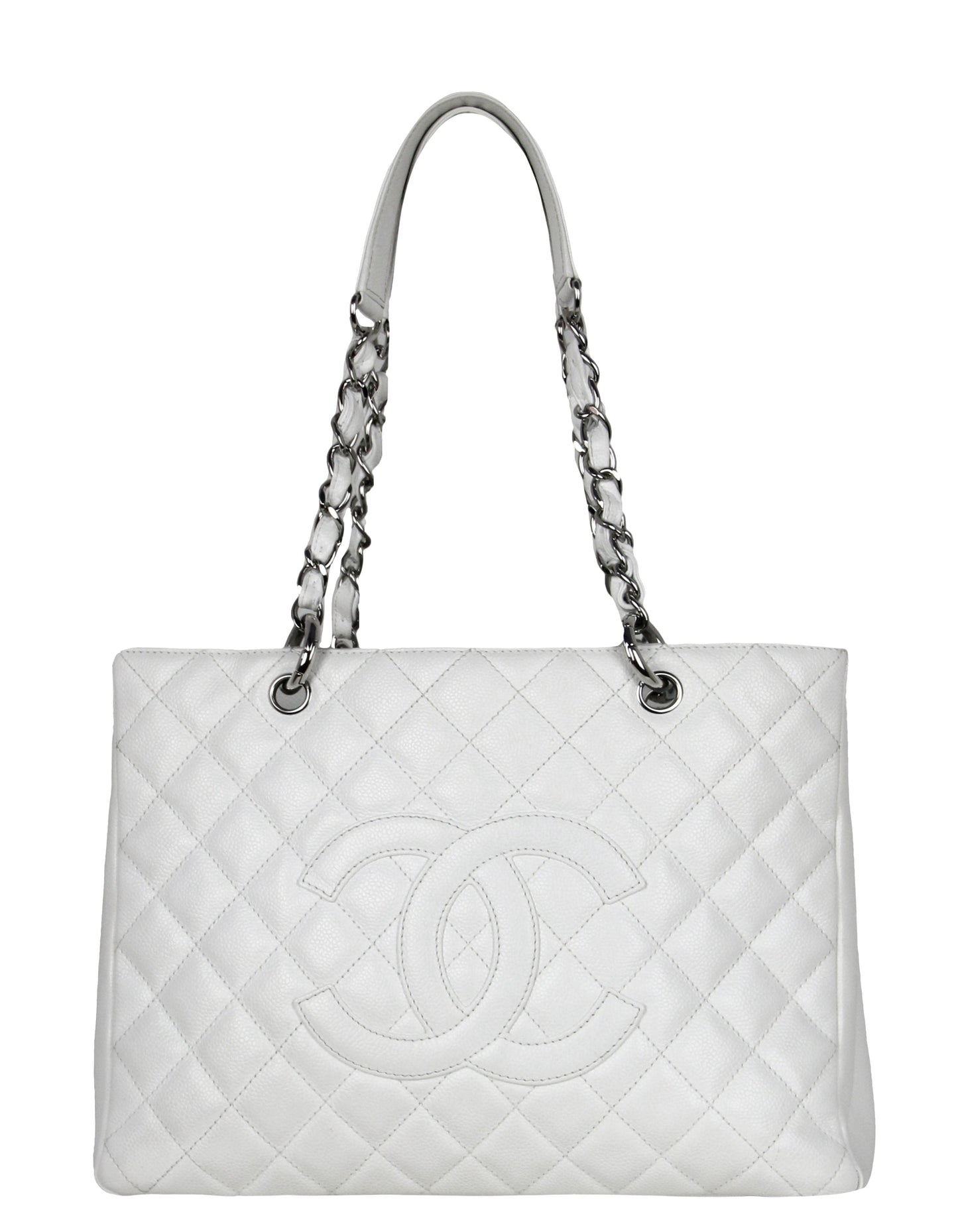 Chanel White Caviar Leather Quilted Grand Shopper Tote GST Bag