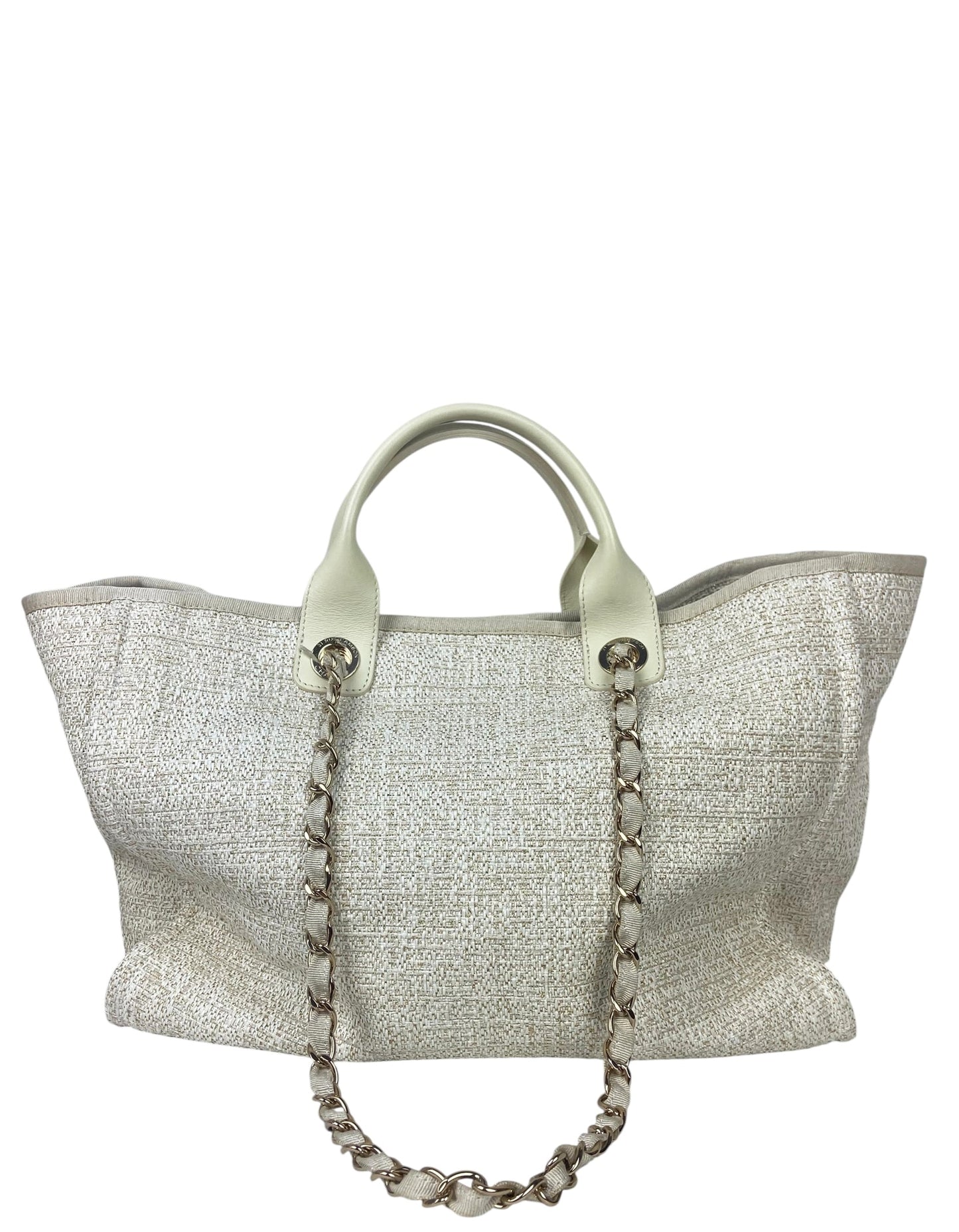 Chanel White/Gold Canvas Medium Deauville Tote