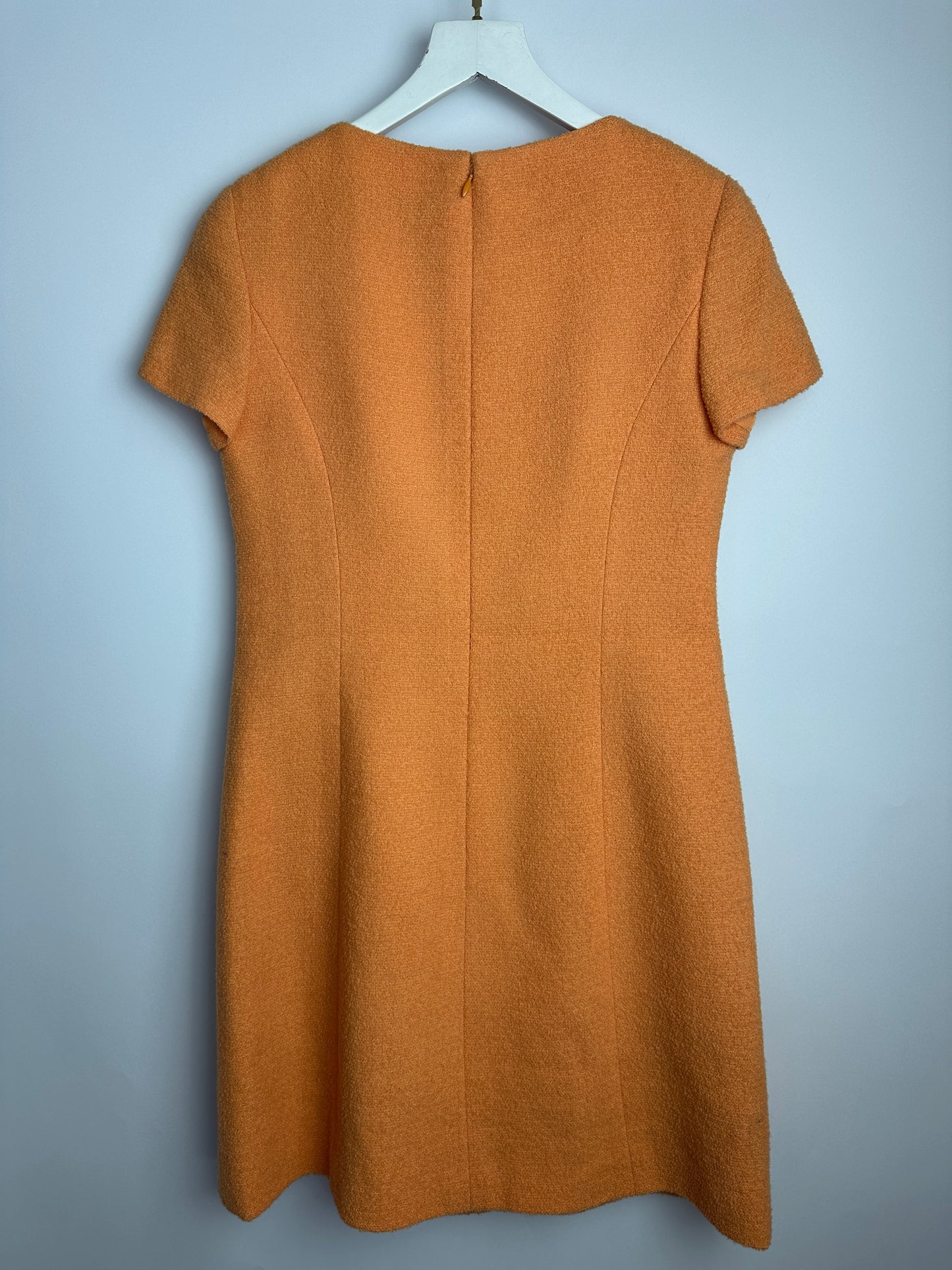 Chanel   Apricot Orange Tweed Short-Sleeve Mini Dress with CC Buttons Detail Size FR 38 (UK 10)