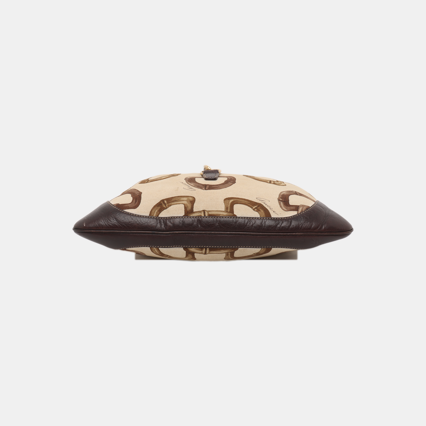 Gucci Jackie   Medium Horsebit Print Cloth and Brown Leather Gold Hardware