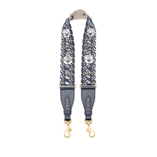 Blue Dior Oblique Embroidered Canvas Studded Bag Strap