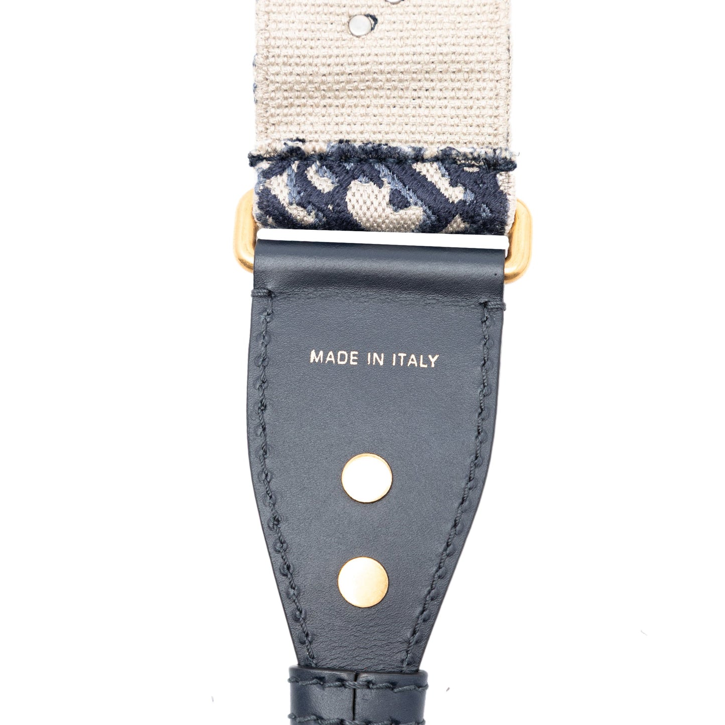 Blue Dior Oblique Embroidered Canvas Studded Bag Strap