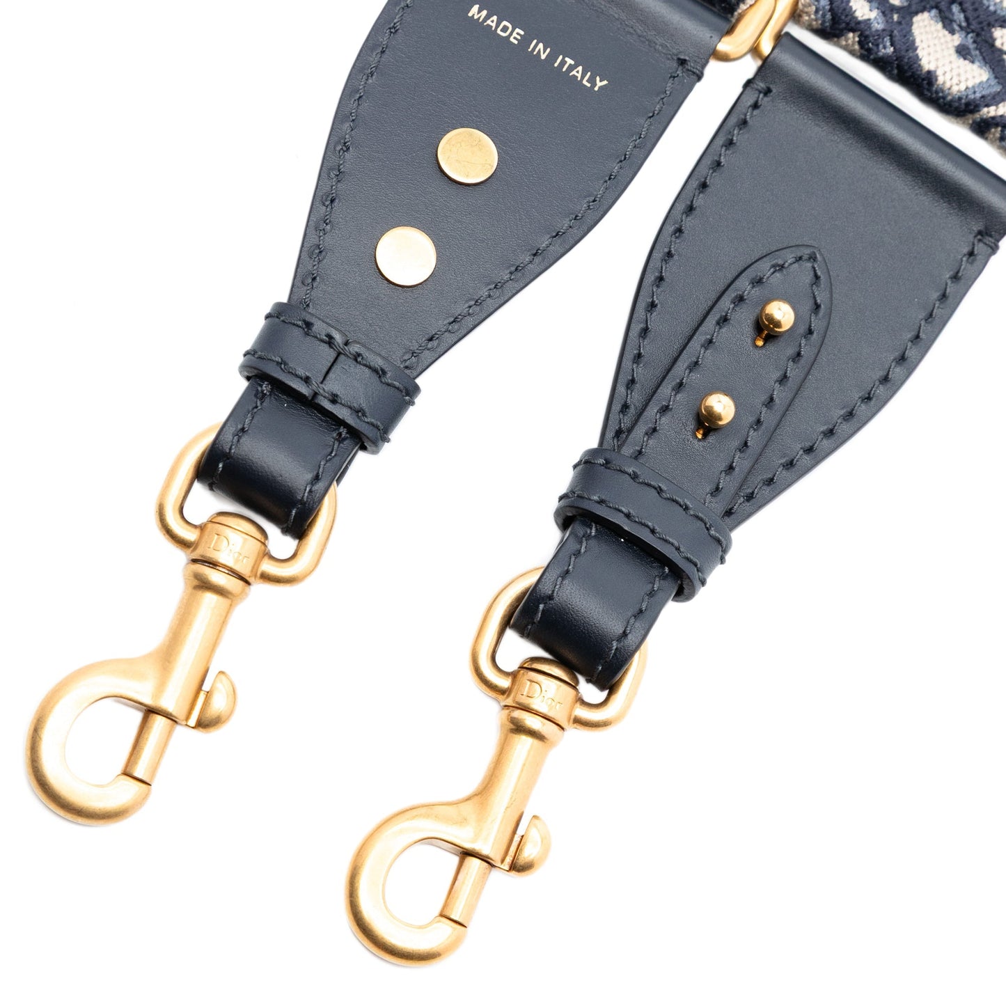Blue Dior Oblique Embroidered Canvas Studded Bag Strap