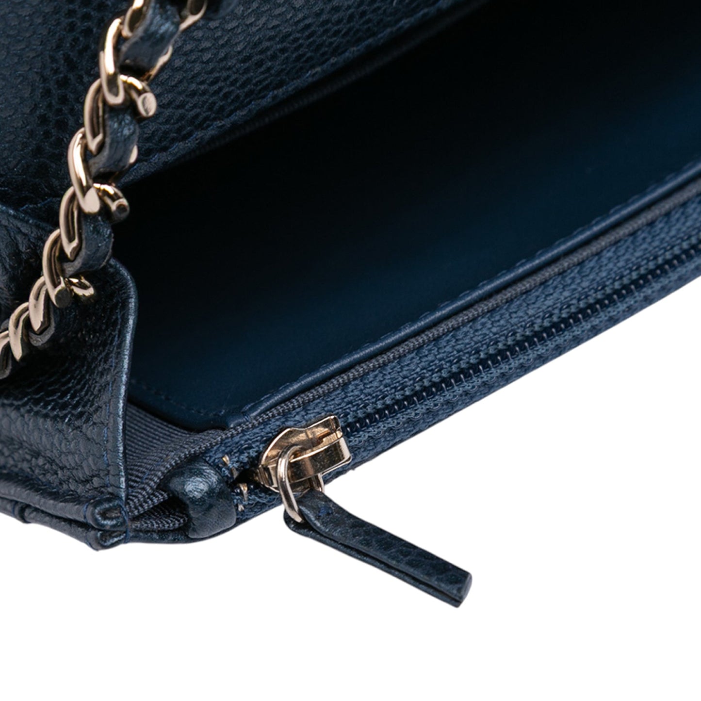 Navy Chanel CC Quilted Iridescent Caviar Wallet on Chain Crossbody Bag