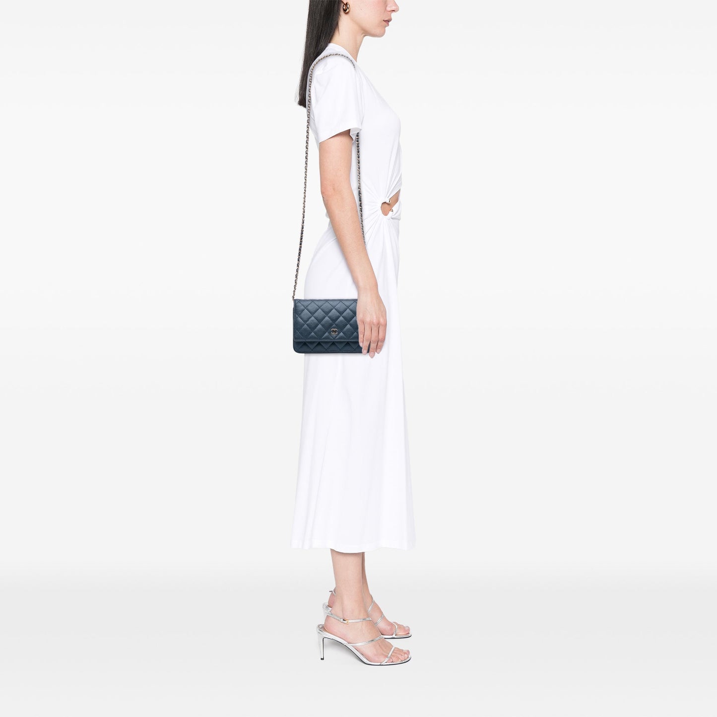 Navy Chanel CC Quilted Iridescent Caviar Wallet on Chain Crossbody Bag