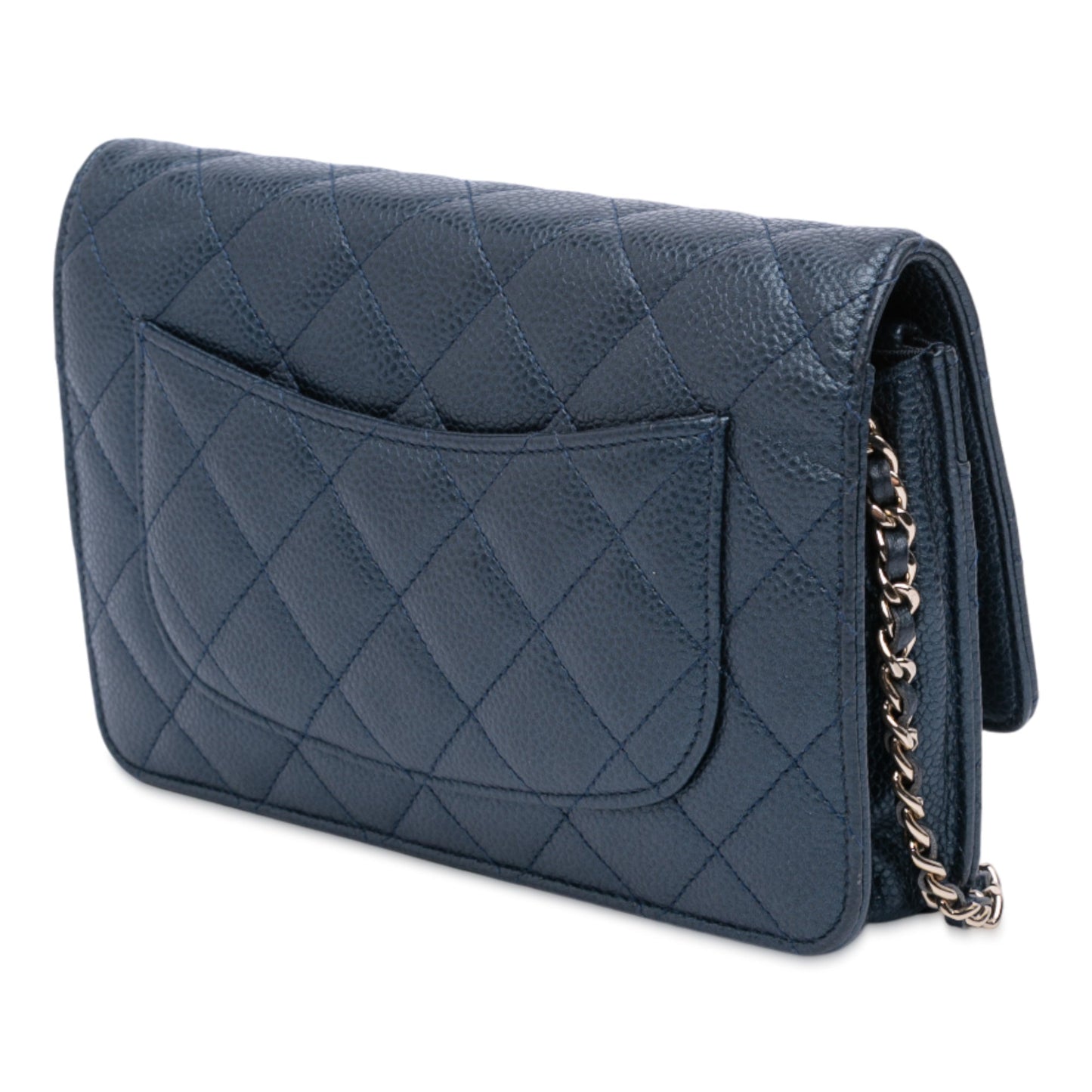 Navy Chanel CC Quilted Iridescent Caviar Wallet on Chain Crossbody Bag
