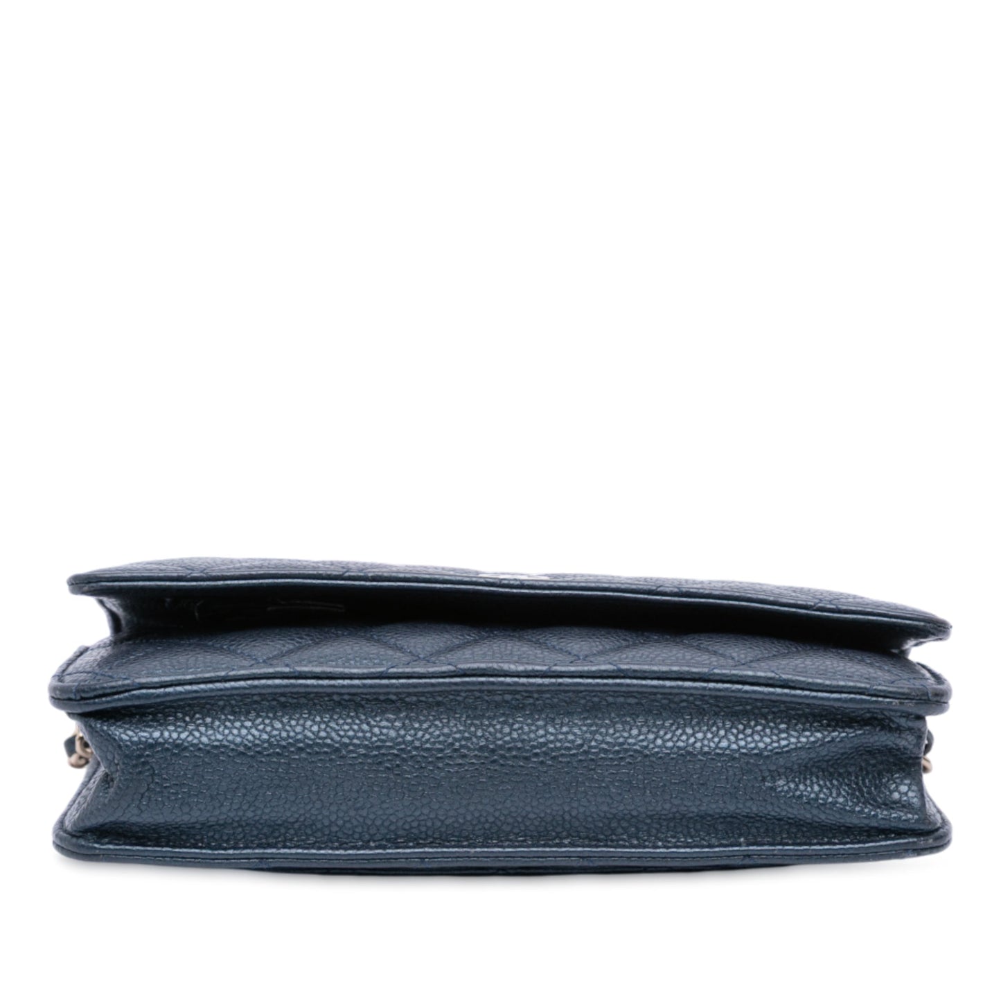 Navy Chanel CC Quilted Iridescent Caviar Wallet on Chain Crossbody Bag