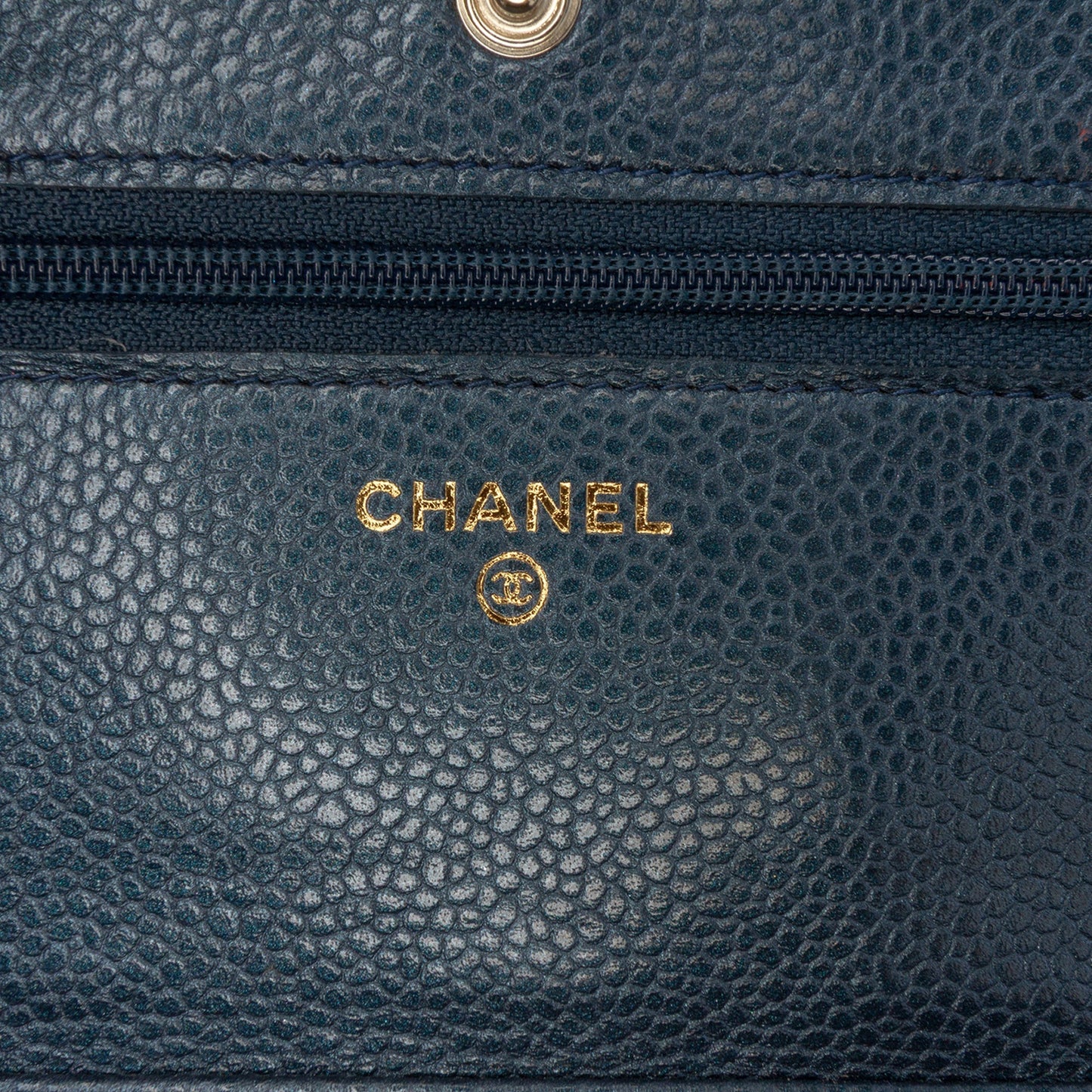 Navy Chanel CC Quilted Iridescent Caviar Wallet on Chain Crossbody Bag