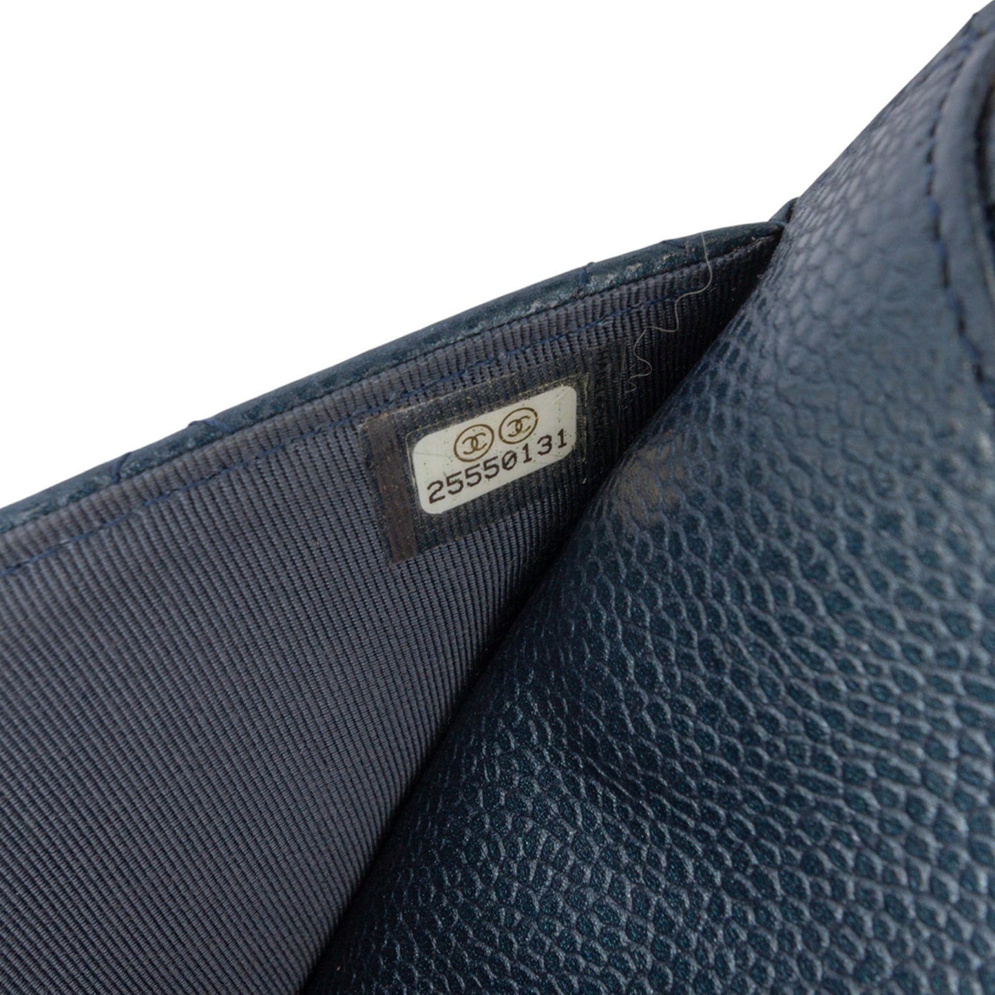 Navy Chanel CC Quilted Iridescent Caviar Wallet on Chain Crossbody Bag