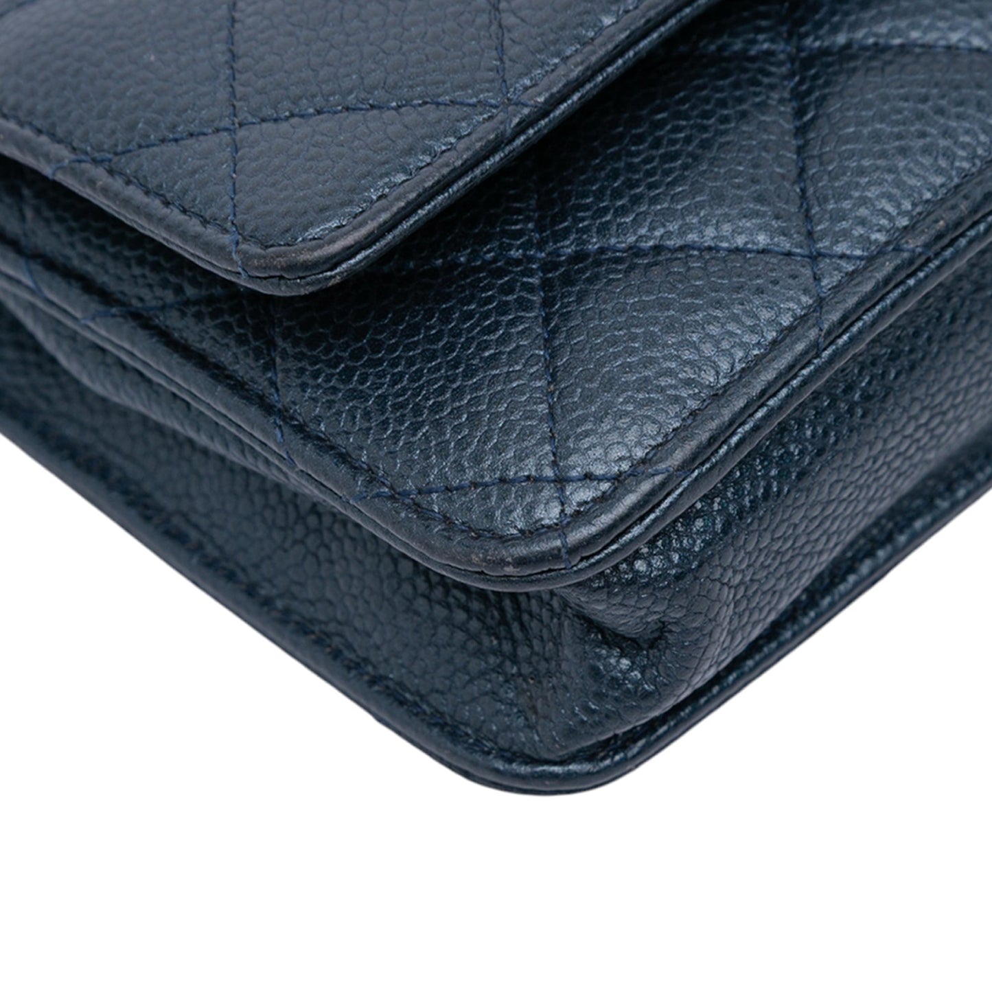 Navy Chanel CC Quilted Iridescent Caviar Wallet on Chain Crossbody Bag