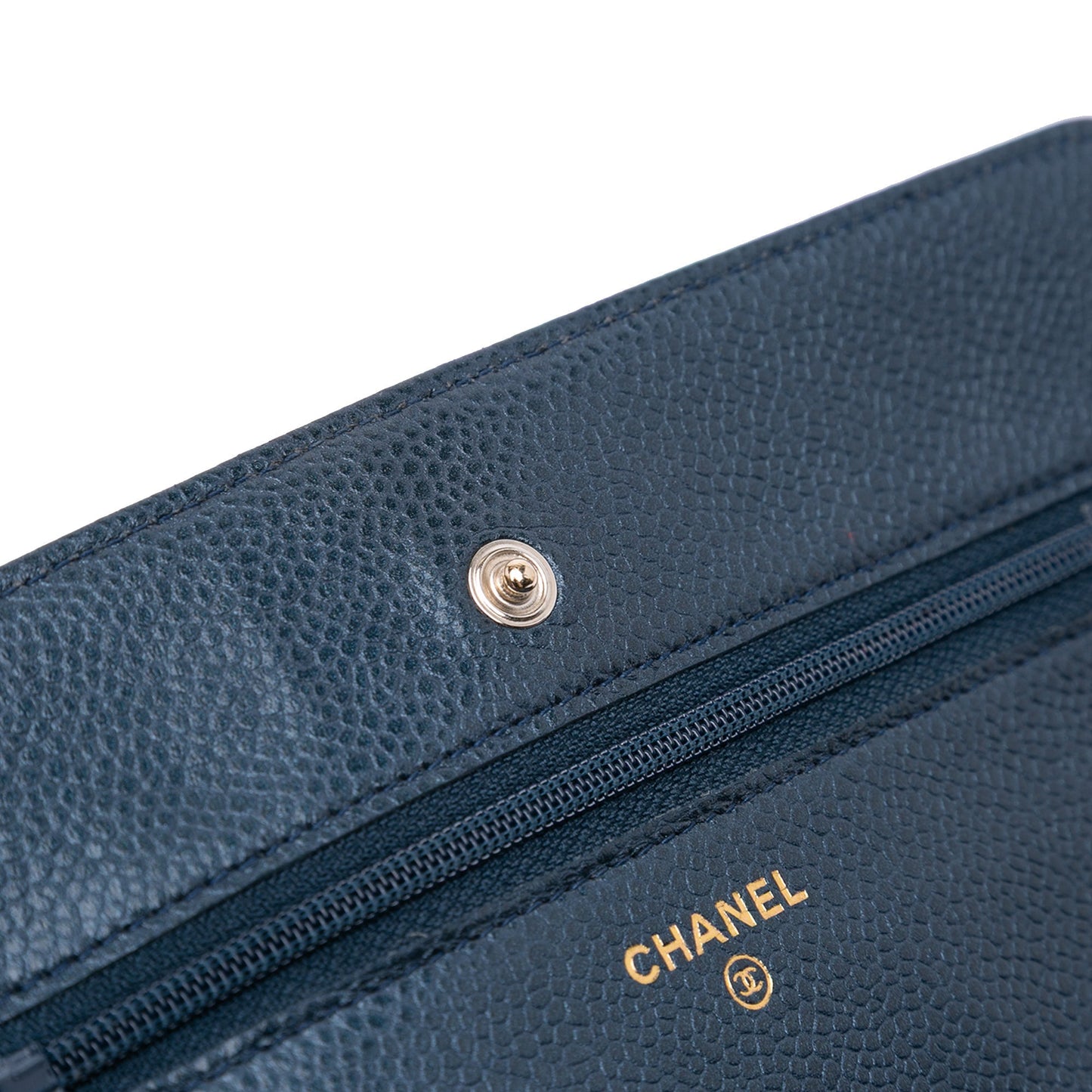 Navy Chanel CC Quilted Iridescent Caviar Wallet on Chain Crossbody Bag