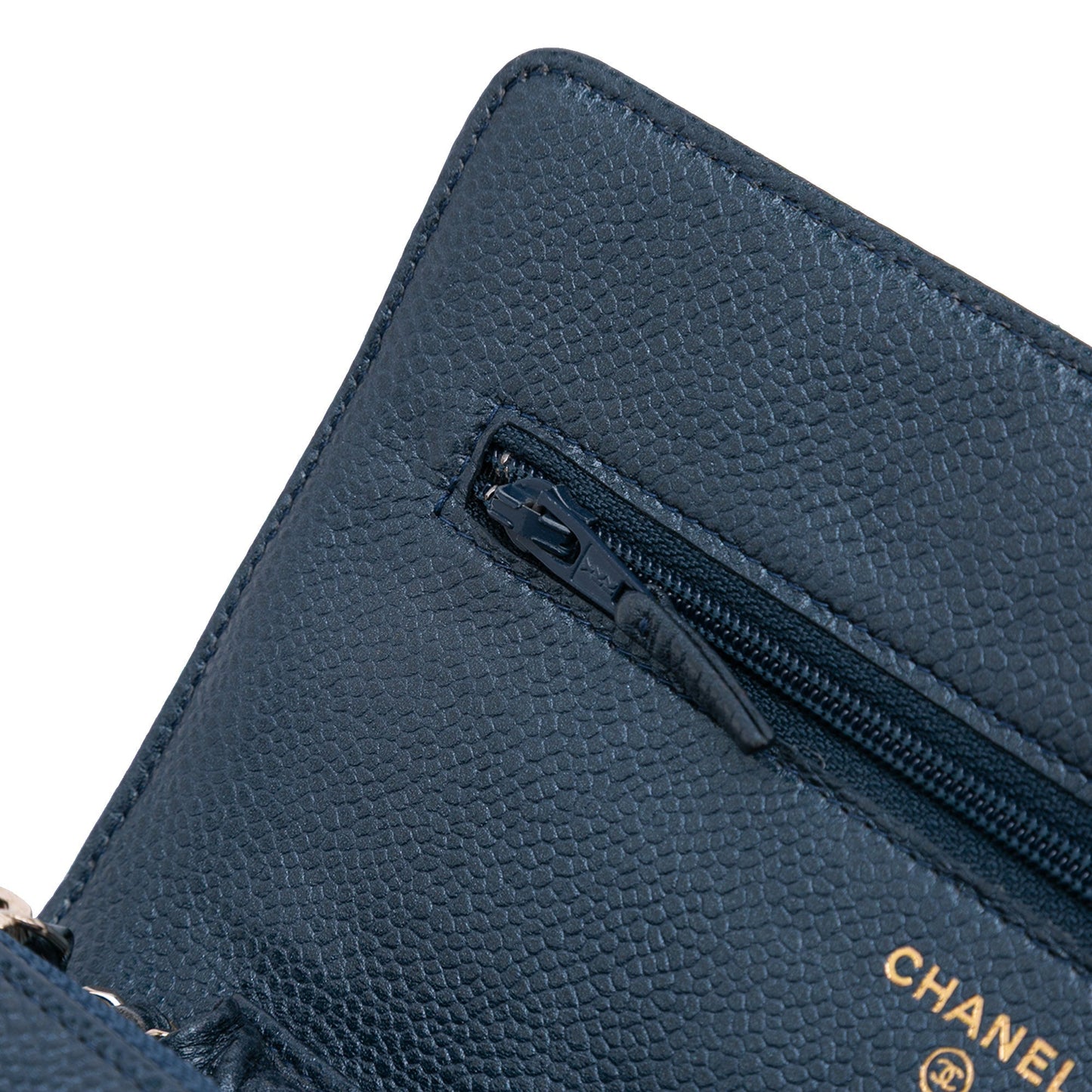 Navy Chanel CC Quilted Iridescent Caviar Wallet on Chain Crossbody Bag