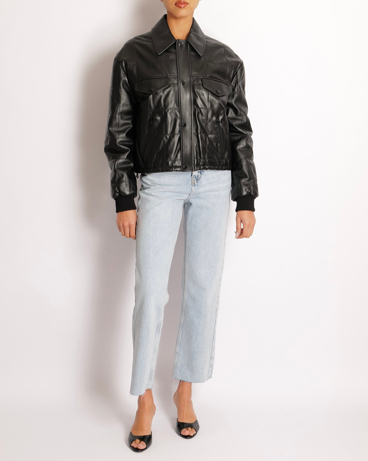 Celine Black Leather Bomber Jacket with Pocket Details Size FR 36 (UK 8) RRP £4,000