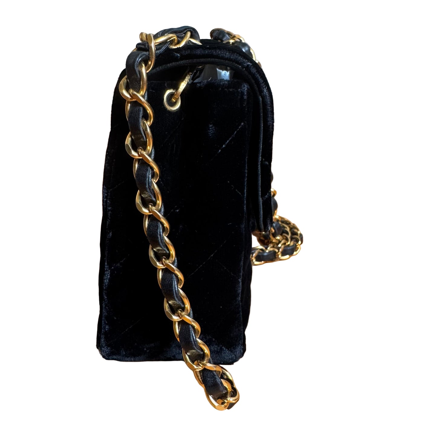Chanel Classic Flap Mini Square   Black Velvet 24k Gold Hardware 1991-94