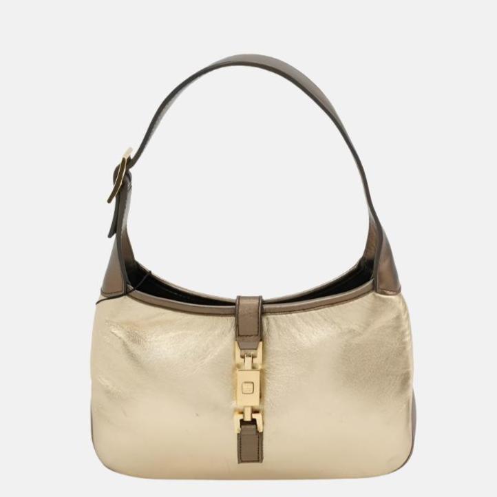 Gucci Jackie   Mini Gold Lambskin Leather Brown Calfskin Leather