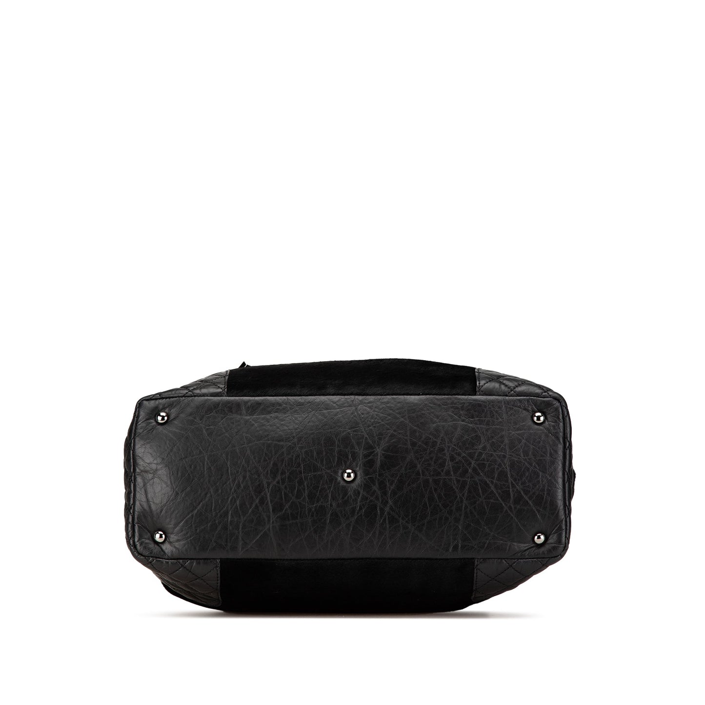 Black Chanel Pony Hair and Quilted Aged Calfskin Drawstring Tote