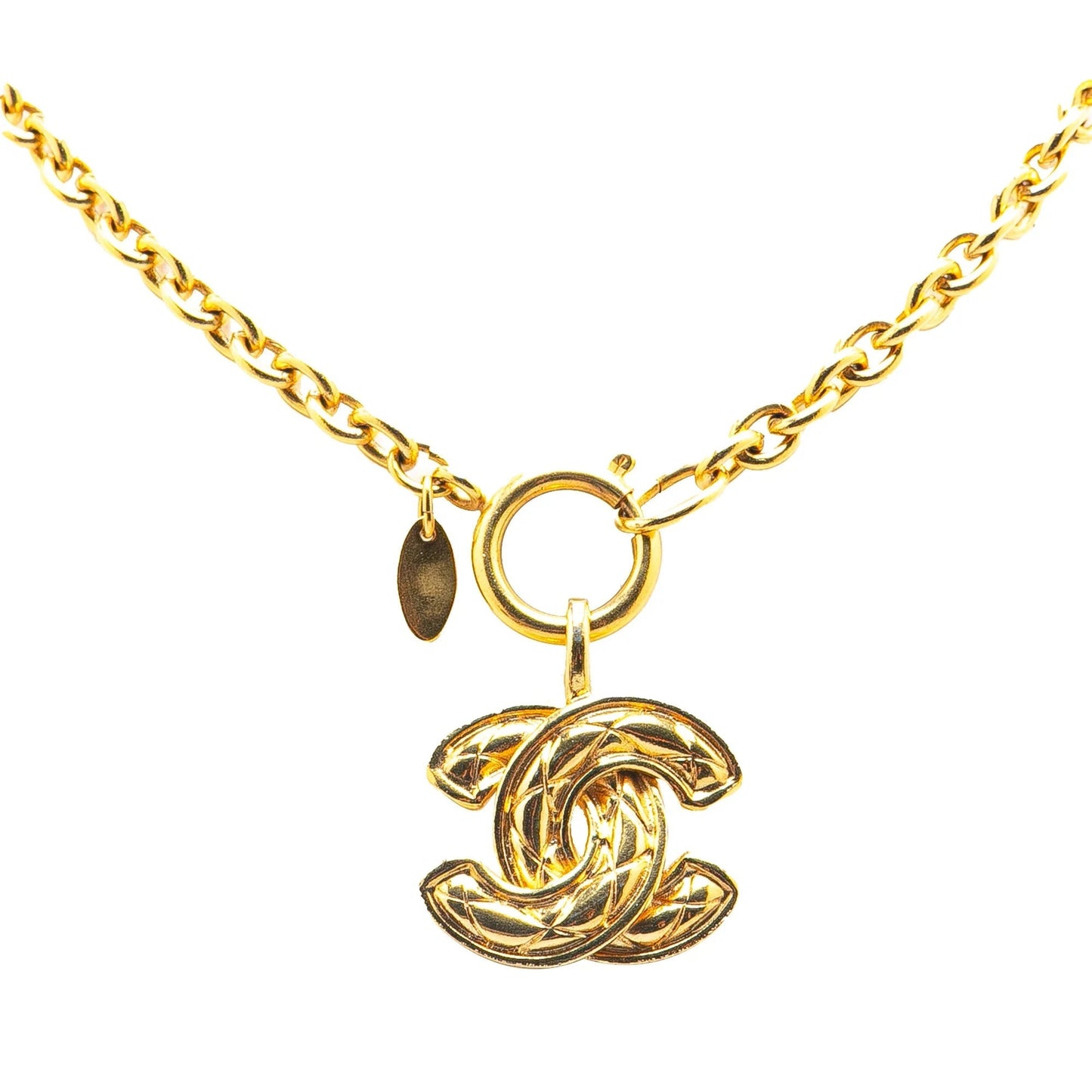 Gold Chanel Gold Plated CC Quilted Pendant Necklace