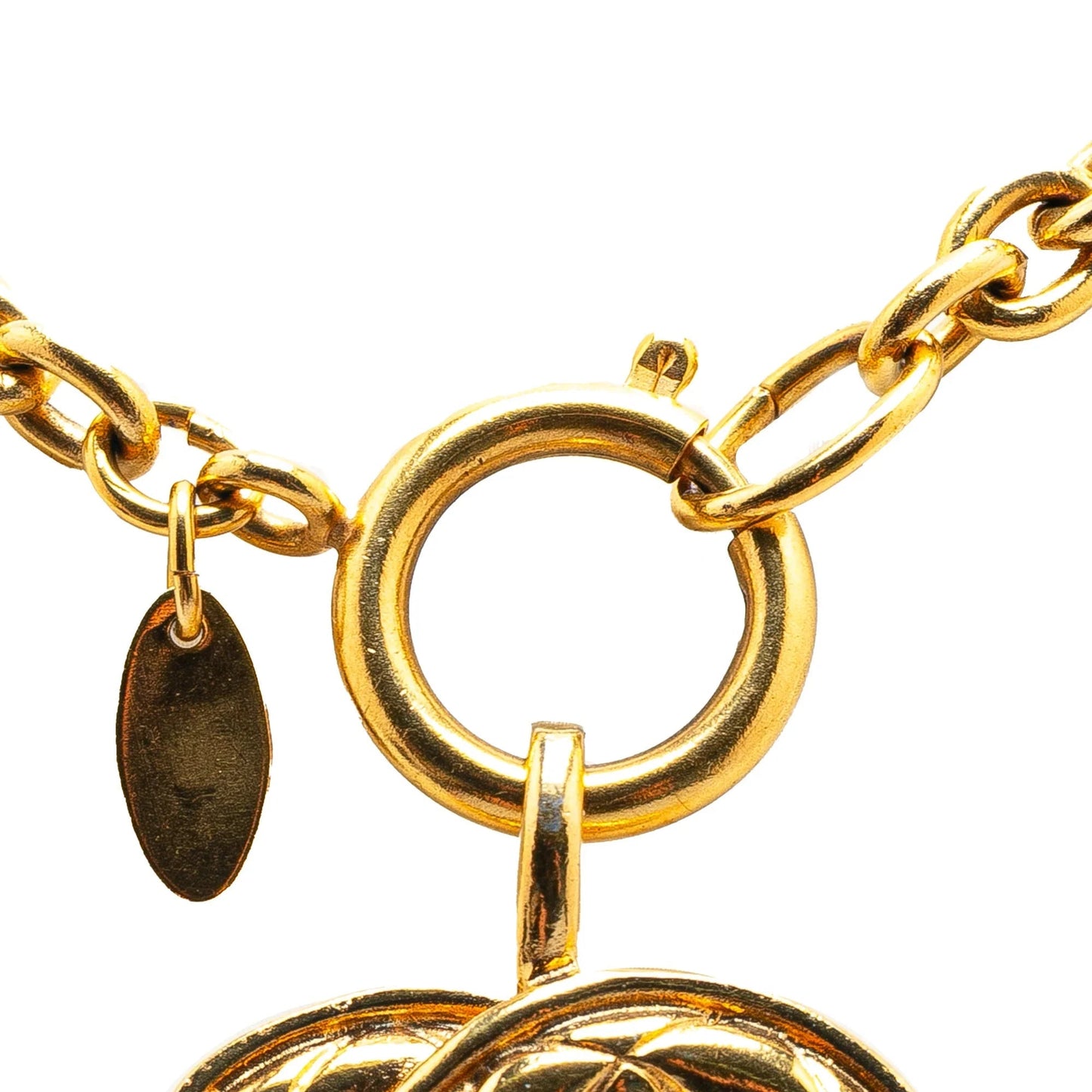 Gold Chanel Gold Plated CC Quilted Pendant Necklace