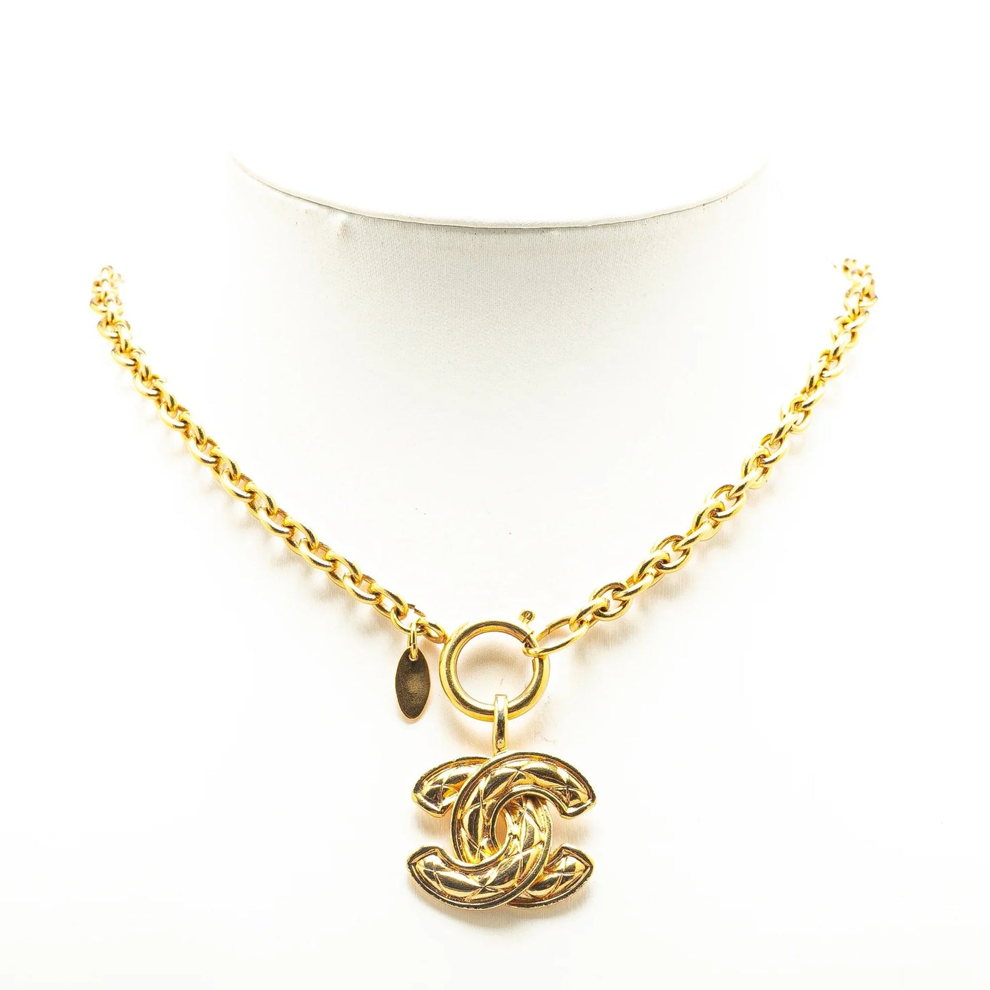 Gold Chanel Gold Plated CC Quilted Pendant Necklace