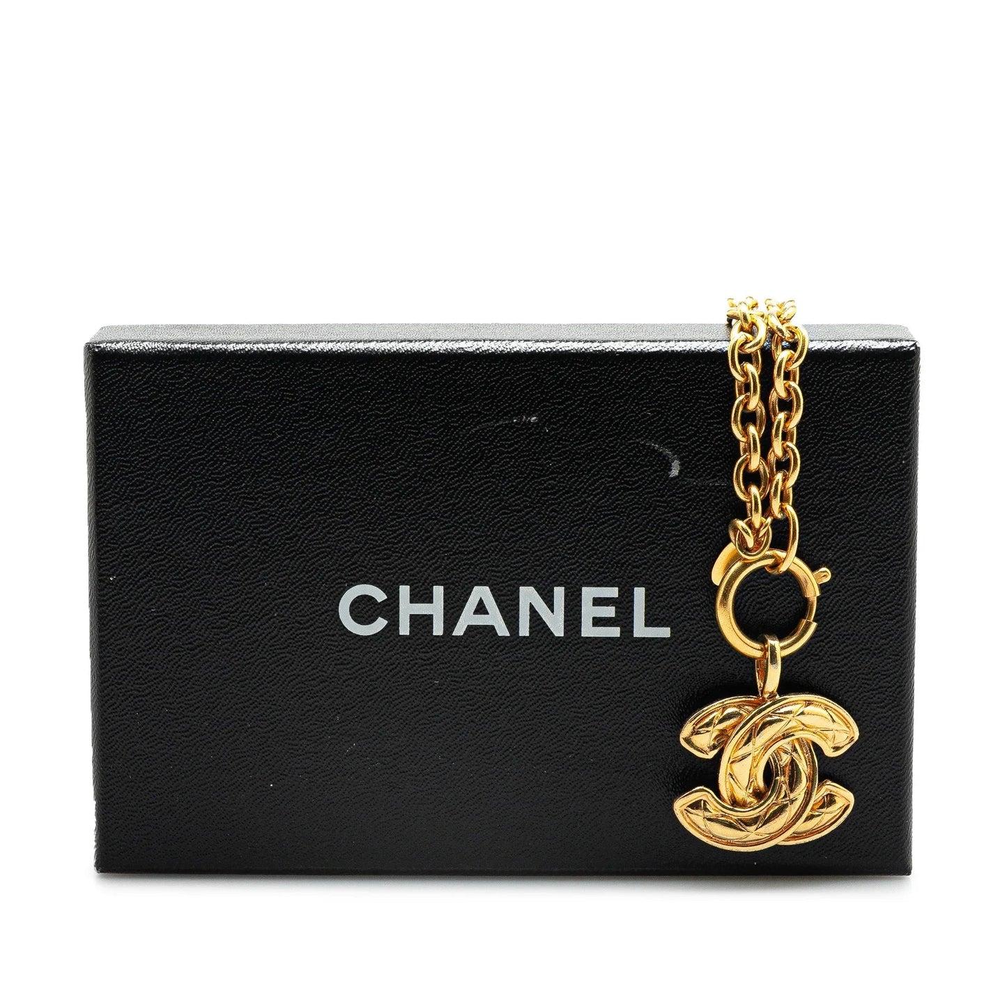 Gold Chanel Gold Plated CC Quilted Pendant Necklace