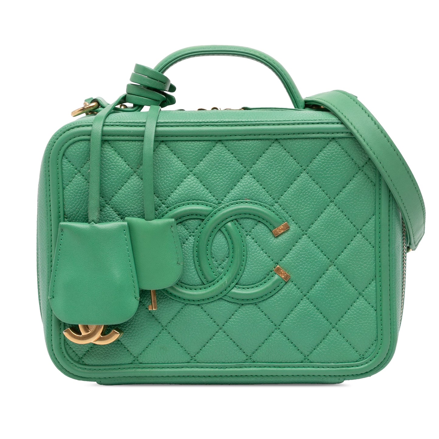Green Chanel Medium Caviar CC Filigree Vanity Case Satchel