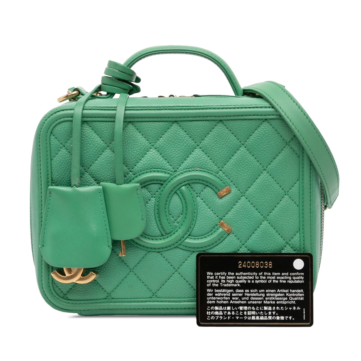 Green Chanel Medium Caviar CC Filigree Vanity Case Satchel