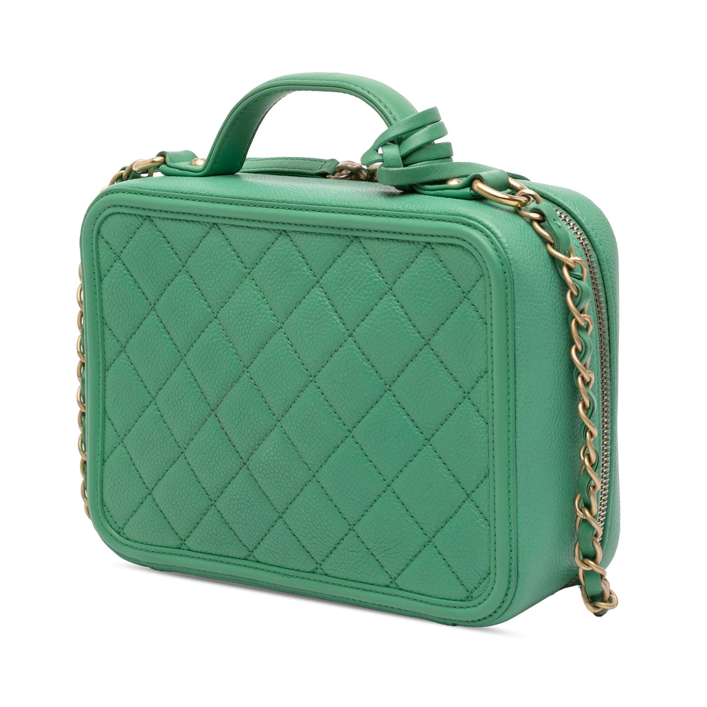 Green Chanel Medium Caviar CC Filigree Vanity Case Satchel