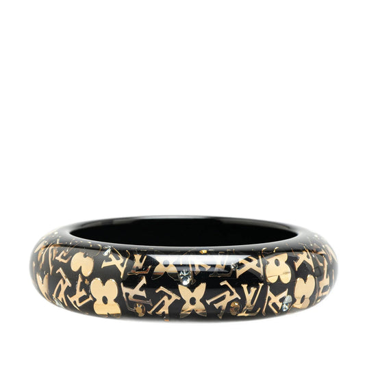 Black Louis Vuitton Wide Monogram Resin Inclusion Bangle Costume Bracelet