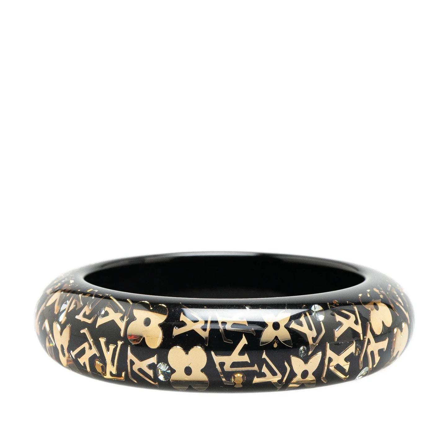 Black Louis Vuitton Wide Monogram Resin Inclusion Bangle Costume Bracelet