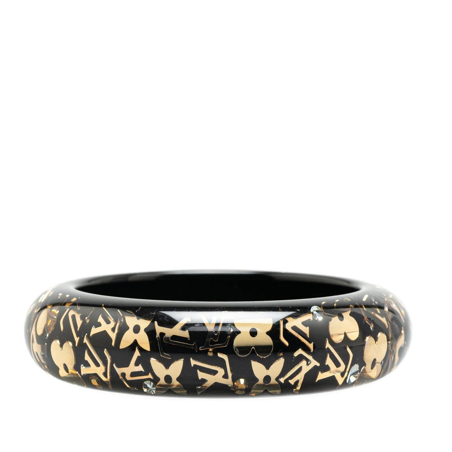 Black Louis Vuitton Wide Monogram Resin Inclusion Bangle Costume Bracelet