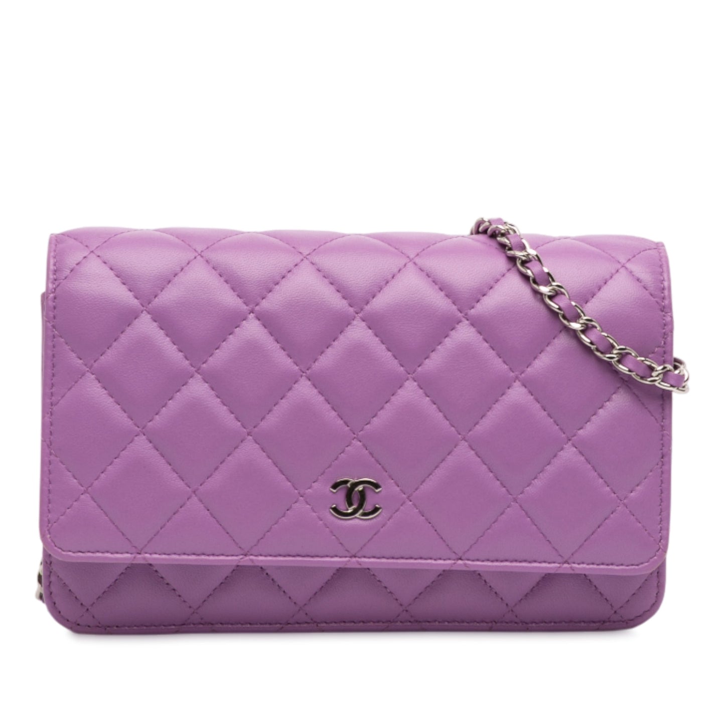 Purple Chanel CC Quilted Lambskin Wallet on Chain Crossbody Bag
