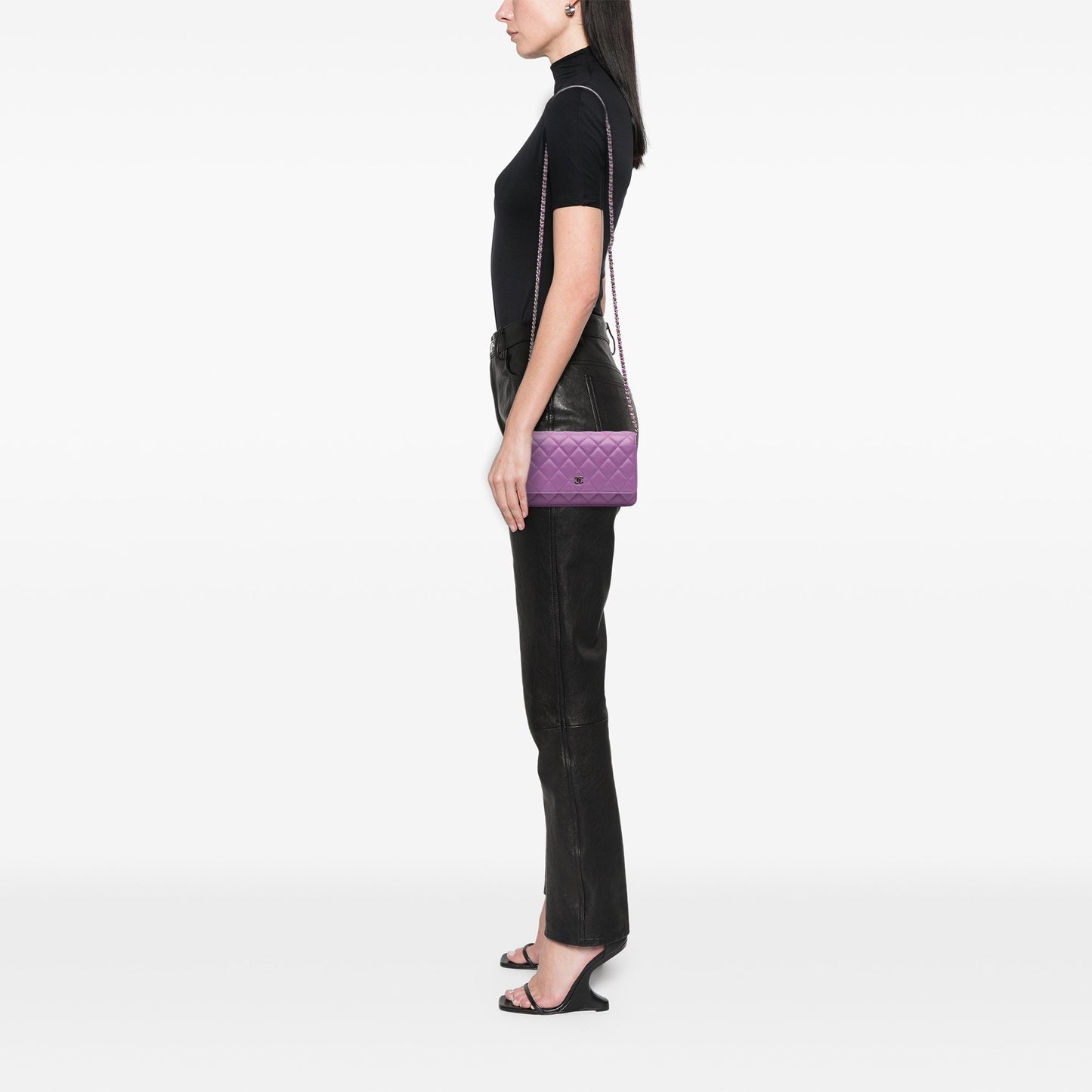Purple Chanel CC Quilted Lambskin Wallet on Chain Crossbody Bag