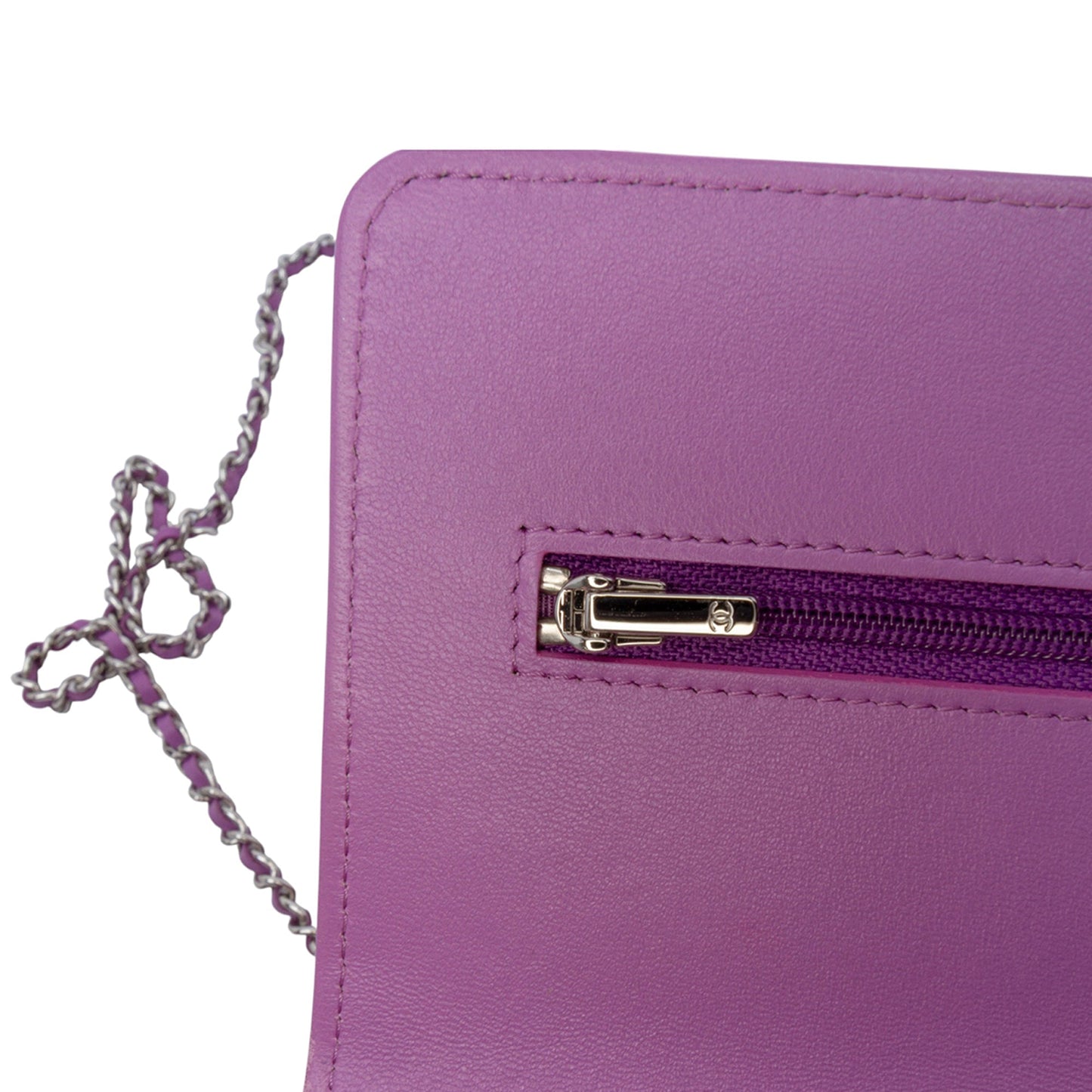 Purple Chanel CC Quilted Lambskin Wallet on Chain Crossbody Bag