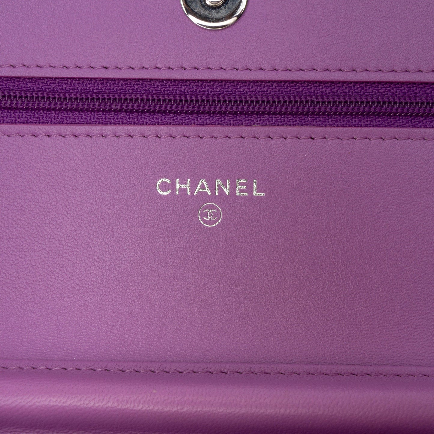 Purple Chanel CC Quilted Lambskin Wallet on Chain Crossbody Bag