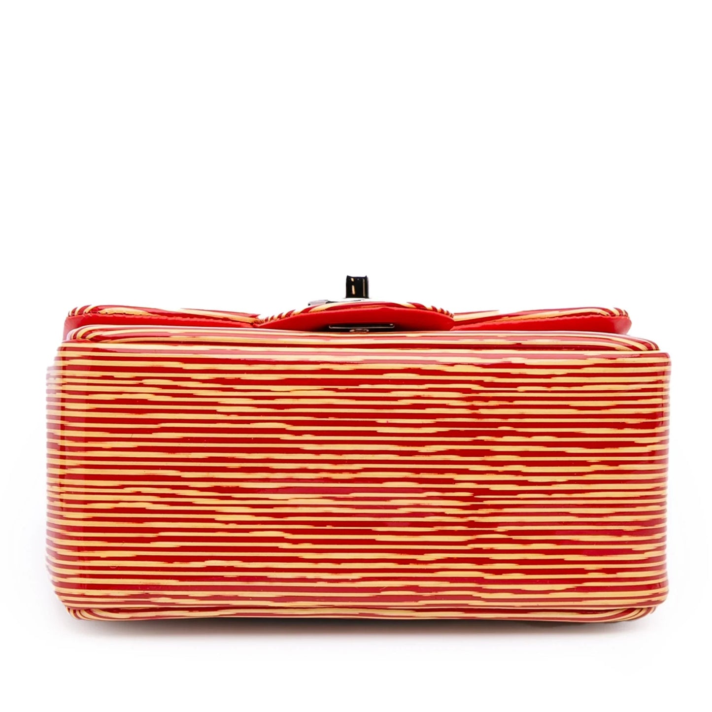 Orange Chanel Mini Square Classic Patent Striped Single Flap Crossbody Bag