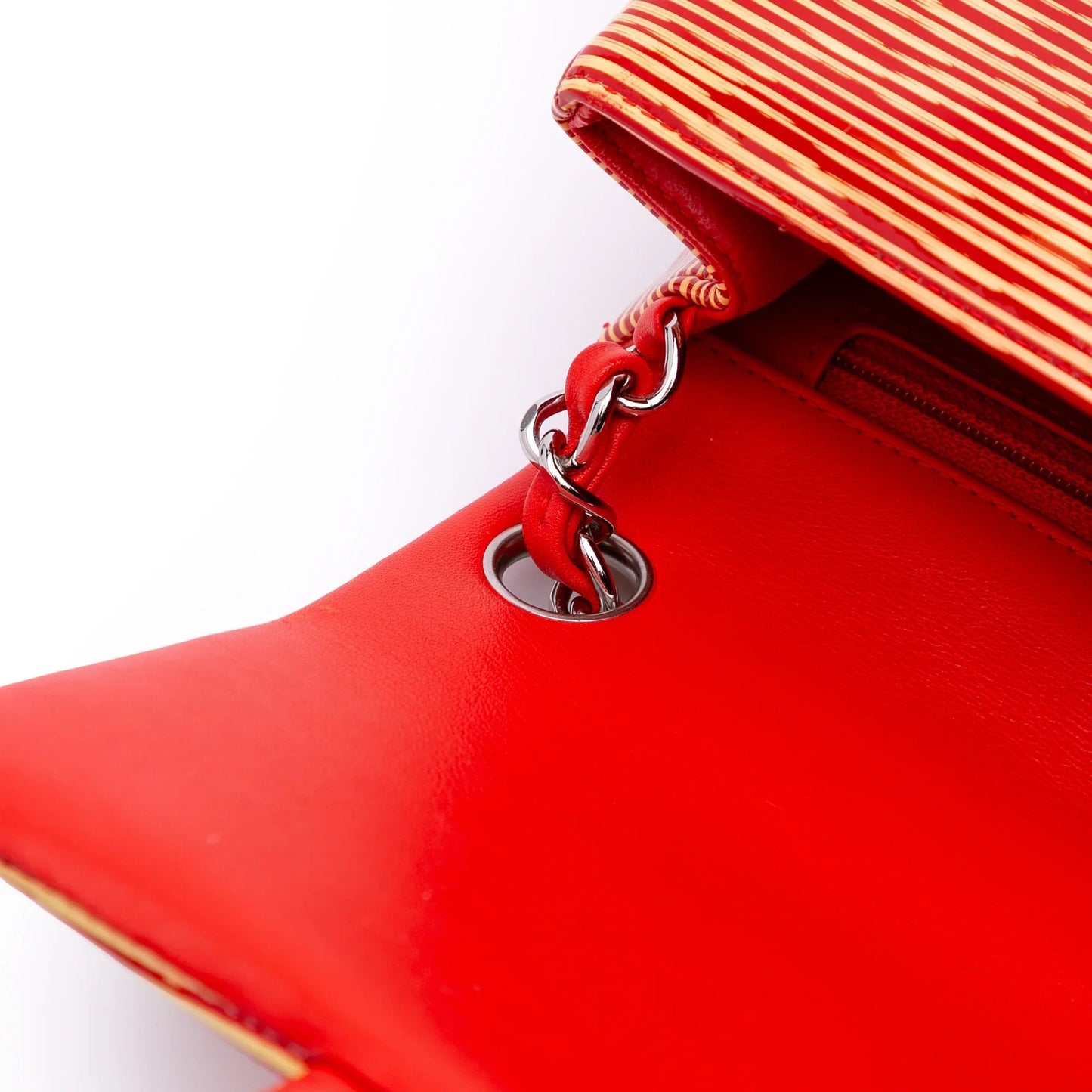 Orange Chanel Mini Square Classic Patent Striped Single Flap Crossbody Bag