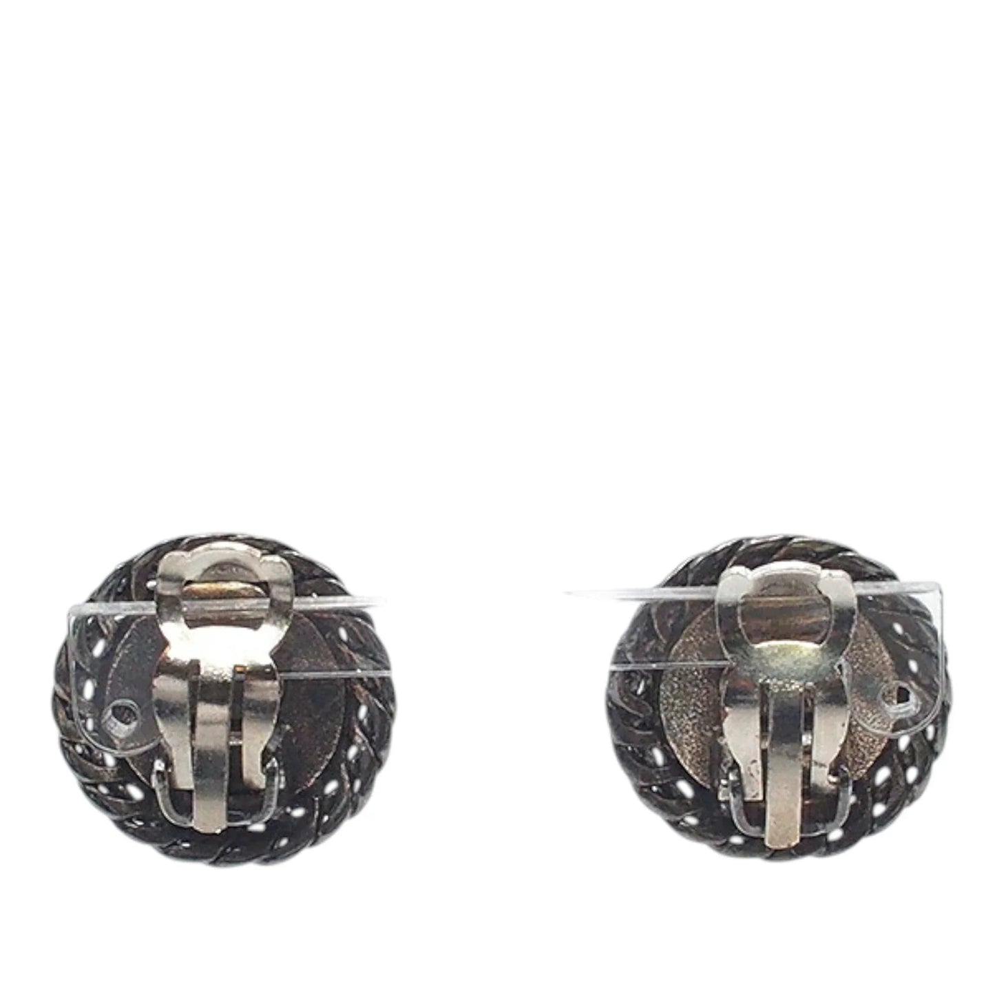 Black Chanel Gunmetal Plated Medallion Clip on Earrings