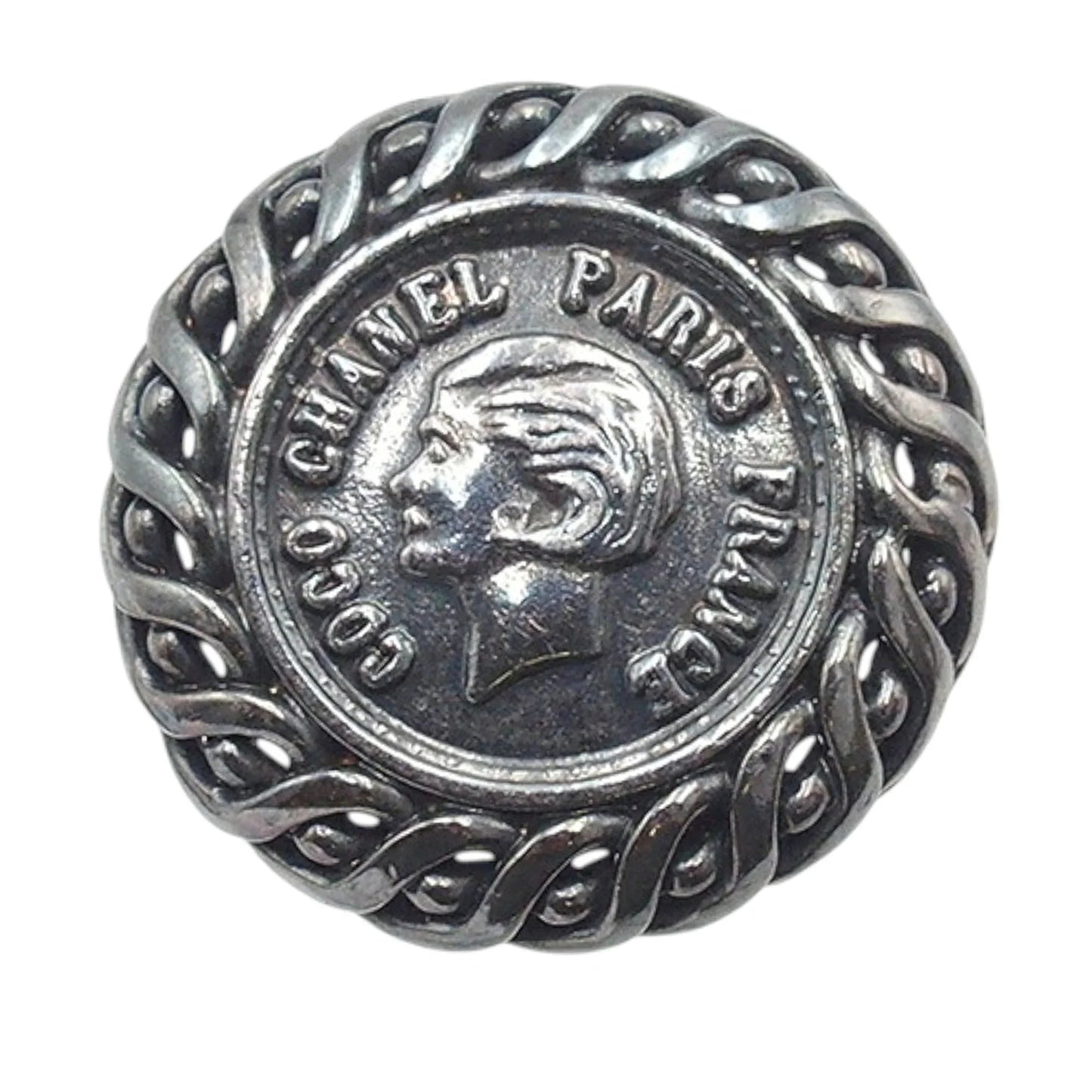 Black Chanel Gunmetal Plated Medallion Clip on Earrings